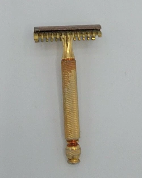 Vintage Gillette Gold Tone Safety Razor - Reissue Patent #17567