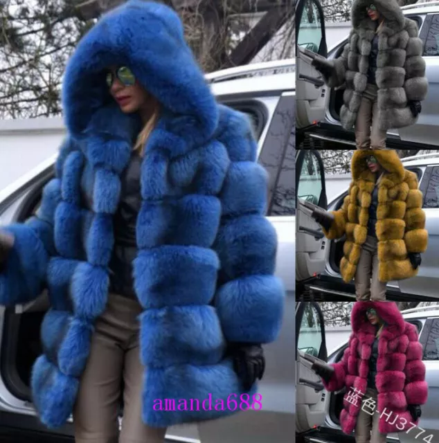 S-5XL Womens Winter Faux Fur Coat Jacket Hooded Coat Luxury Thicken Warm Outwear