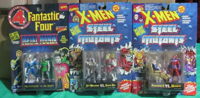 Lot of (3) 1994 Toy Biz  Fantastic 4 "Metal Mania" & X-Men "Steel Mutants" MIB