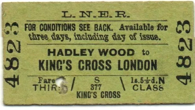 LNER Ticket Hadley Wood to King's Cross London