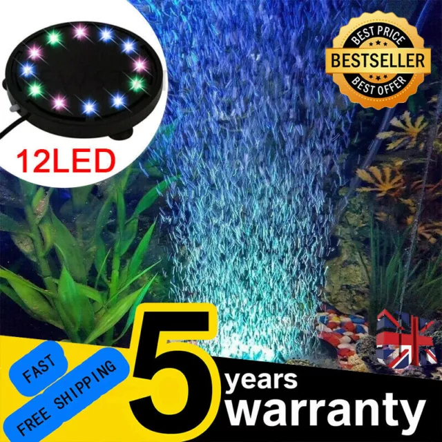 12 LED Bubble Light for Submersible Air Stone Aquarium Fish Tank Pump Curtain UK