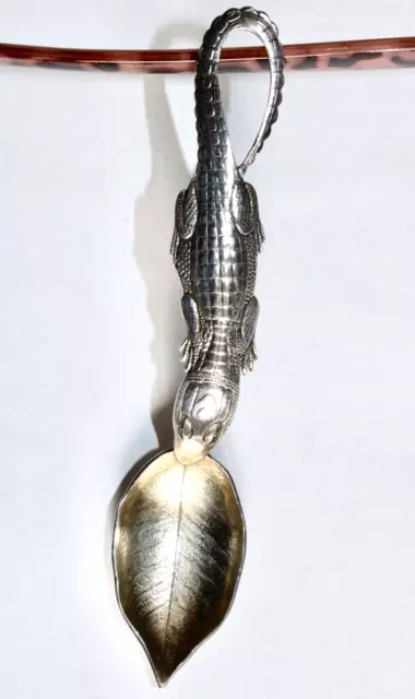 Sterling Souvenir Spoon Alligator DeFuniak Springs Florida, Scarce