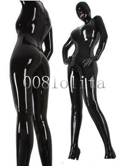 100%Latex Rubber Black Sexy Bodysuit Hood Tights Full-body Catsuit Size XS~XXL