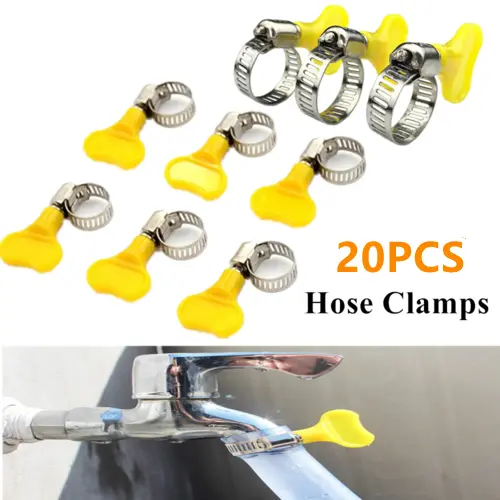 20PCS 16-29mm Type Hose Clamps Plastic Handle Butterfly Hose Clamp Adjustable