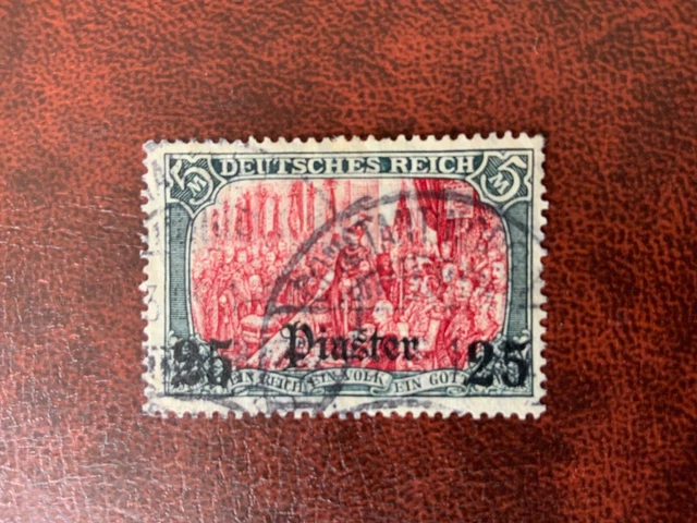 Dt. Post Türkei Germania m. Aufdruck 25 PIA. auf 5 Mark Wz.1 MiNr. 47 gestempelt