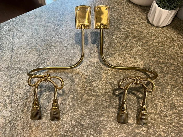 Set Of 2 Vintage Brass Curtain Drapery Tie Backs Pull Backs Ribbon India