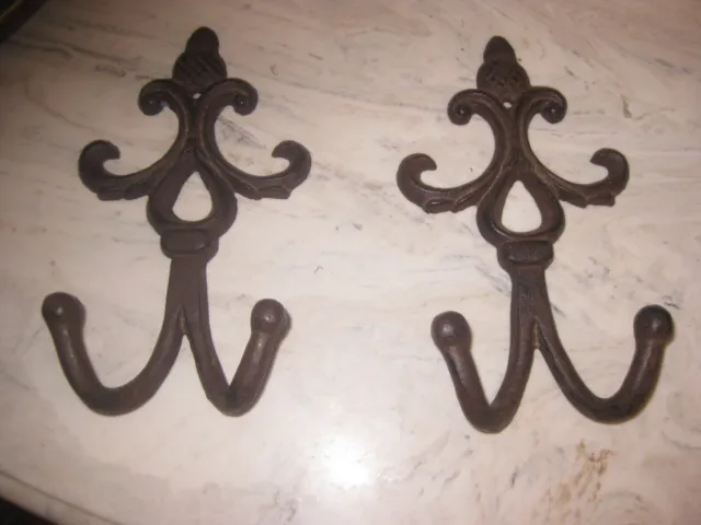 2 VINTAGE METAL ACORN TIP WALL COAT OR HAT Double PRONG HOOKS by New View Gift