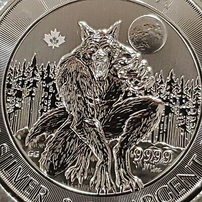 2 oz .9999 Silver Coin Canadian Creatures of the North WEREWOLF BU Mythical NEW