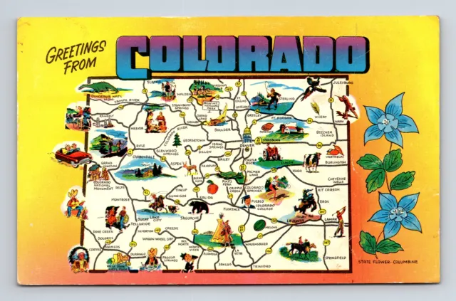Pictorial Map Greetings from State of Colorado CO Postcard