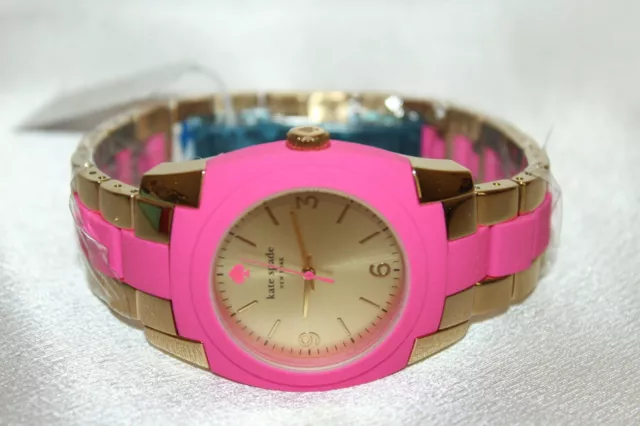 NEW! NIB KATE SPADE NEW YORK Gold Aster Bazooka Pink SKYLINE Bracelet Watch $225 3