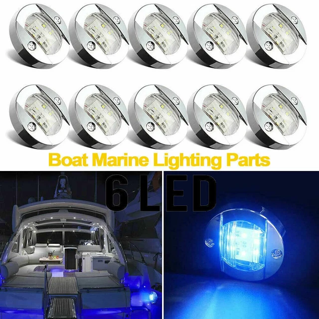 10X Blue Round 3" Marine Boat 6LED Stern Transom Light Cabin Deck Courtesy Light