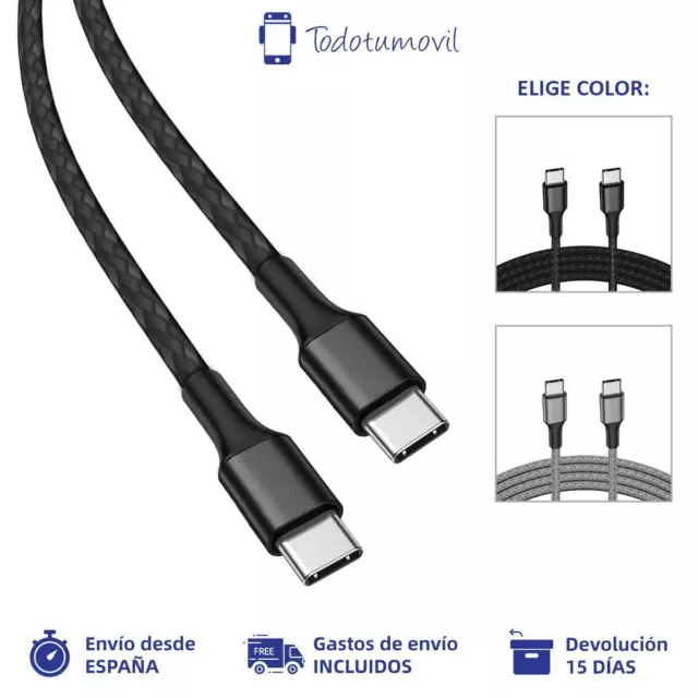 Cable cargador adaptador USB Tipo C a USB Tipo C Carga Rápida 3.0, 1m.