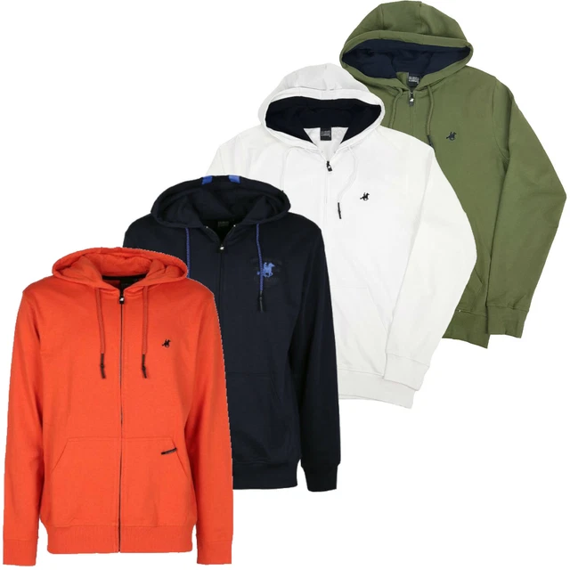 Felpa Uomo Aperta Con Cappuccio e Zip Cerniera in Cotone Garzato Blu M L XL XXL