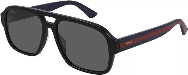 New Gucci Rectangle Men Sunglasses GG0925S 001 Black/Navy with maroon strip 58mm