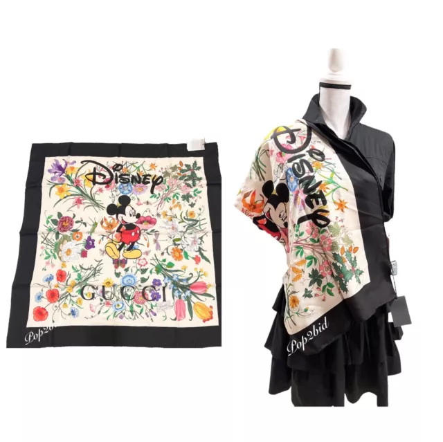 NWT 100% AUTHENTIC GUCCI X Disney Mickey Mouse Floral Print Silk 