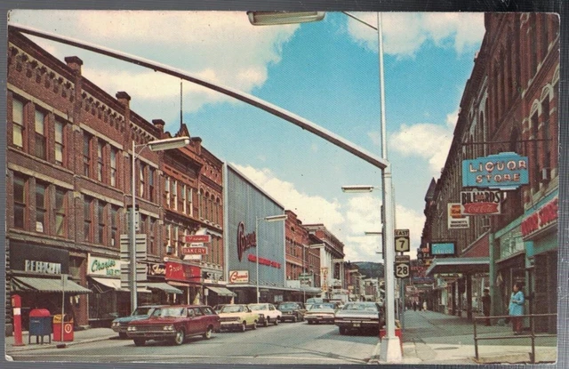 Vintage 1960'S View Down Main Street Oneonta New York Postcard