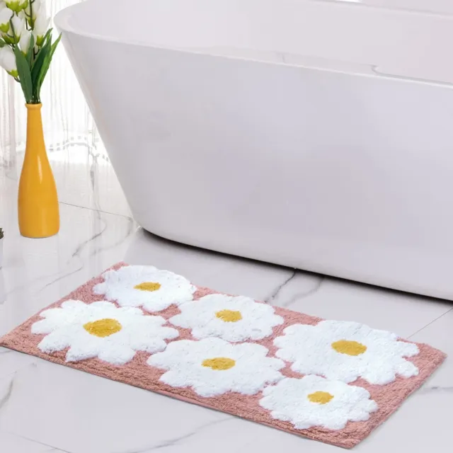 Bathroom Rugs Cute Daisy Bath Mat White Yellow Flower Decor Rug Tufted Cotton