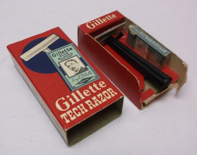 Vintage Gillette Tech Razor with Box and Blades X3 Vintage Gillette Tech Razor with Box and Blades X3