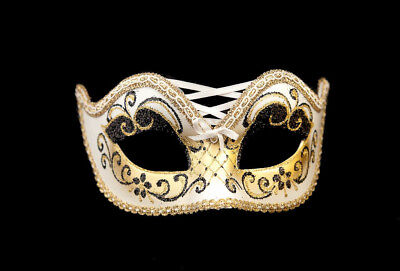 Mask from Venice Colombine Burlesque White And Golden For Prom Mask 955 V4B
