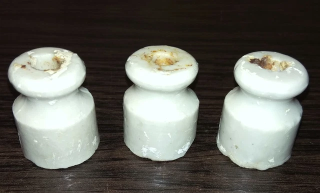 Lot 3 mini Vintage Soviet Electrical Cable Insulator USSR Porcelain Ceramic rare