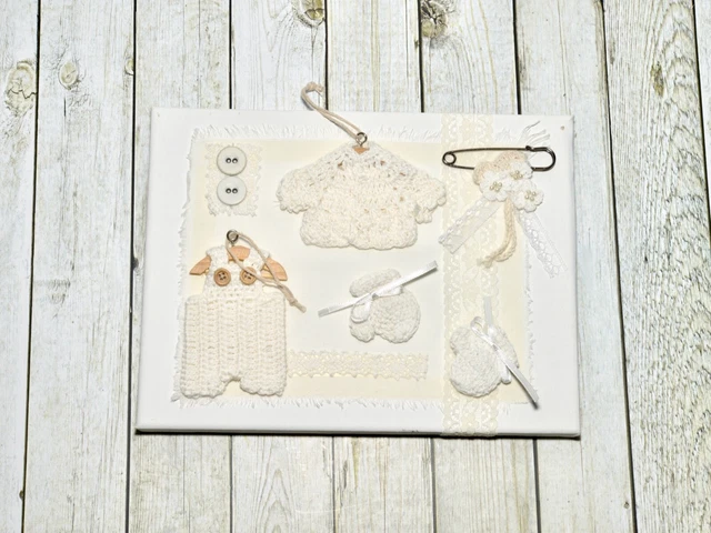 Shabby Chic Keilrahmen Geschenk Kinder Baby Geburt Taufe Handarbeit