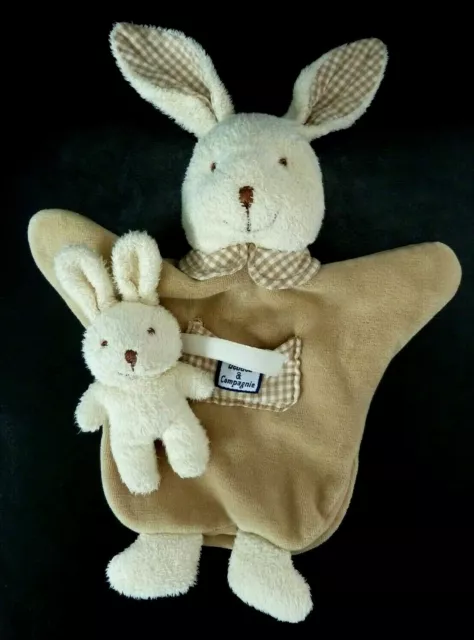 *. DOUDOU ET COMPAGNIE PLAT MARIONNETTE LAPIN BEBE beige poche vichy - TTBE