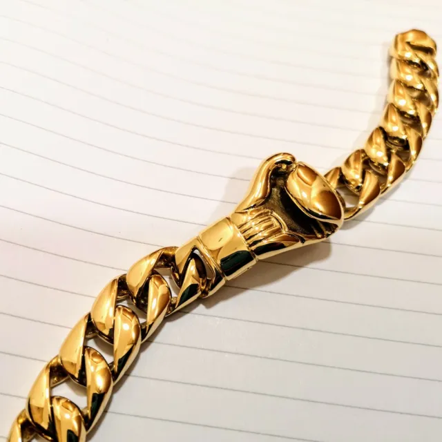 24ct Gold Plated Mens Chunky Boxing Glove Cuban link Bracelet 22cm Length 24k