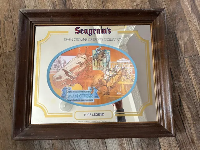 Seagrams 7 Crowns Man O War Whiskey Bar Mirror Sign Horse Racing Rare Vintage