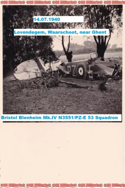 engl Flugzeug Bristol Blenheim PZ- N 3551 abgeschossen  Waarschoot Eeklo Belgien