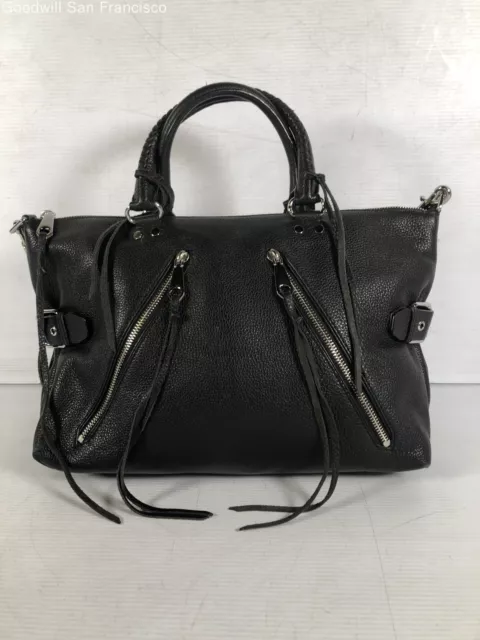 Rebecca Minkoff Womens Black Leather Pockets Adjustable Strap Satchel Bag Medium