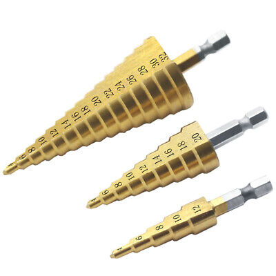 Large Straight HSS Step Titanium Cone Drill Hole Cutter Bit Tool 4 - 12/20/32mm
