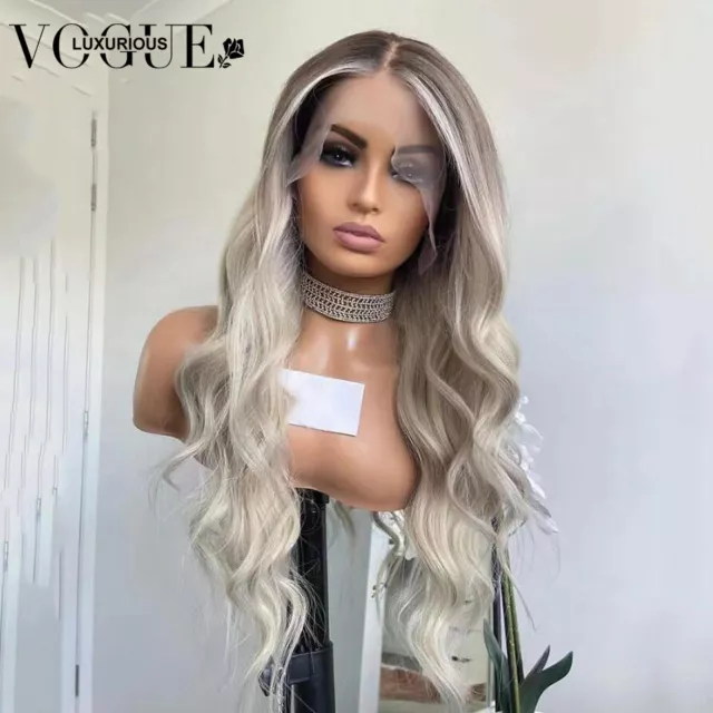 Ash Blonde Lace Front Human Hair Wig Body Wave Closure Wigs Glueless Transparent