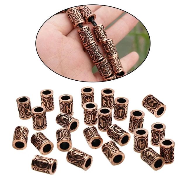 24x Norse Viking Runes Charms Bead Antique Dreadlocks Beads Hair Beard Rings