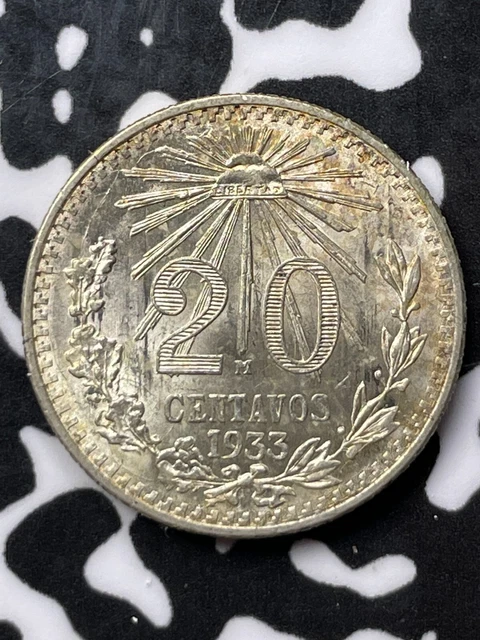 1933-Mo Mexico 20 Centavos Lot#JP38 Silver! High Grade! Beautiful!
