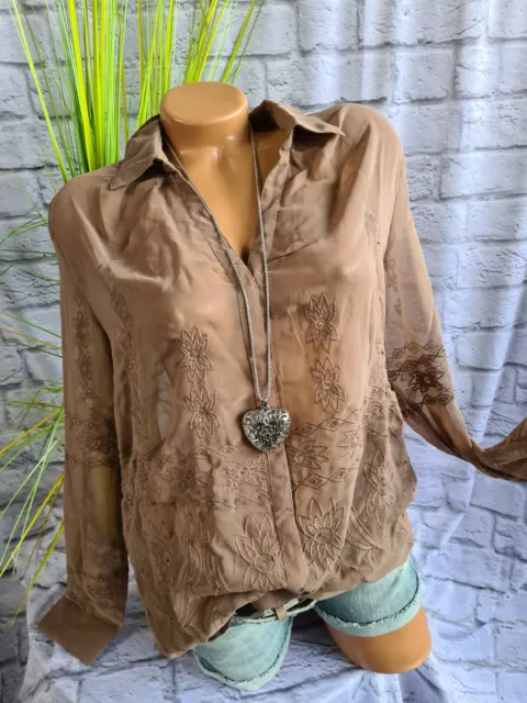 Heine Ashley Chiffon Bluse Taupe Spitze 2 teilig 2 in 1 Effekt (300)