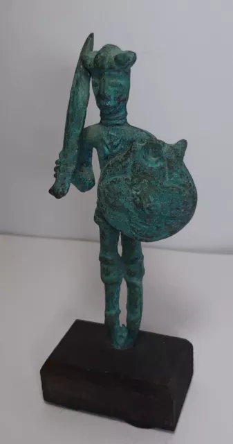 Vecchia Riproduzione Bronzetto Nuragico Sardo GUERRIERO cm 17 Statua Sardegna