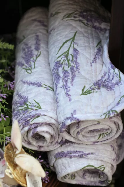 Table Runner 42 inch Lavender Floral Double Sided Purple Ivory Striped Cotton 2