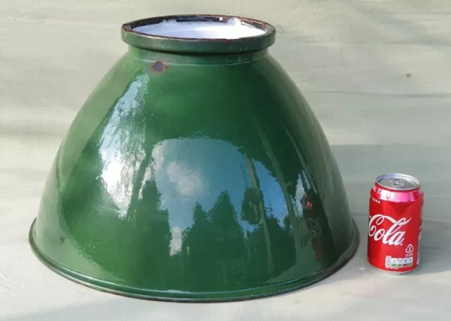 Vintage großer Emaille Industrie Metall grüner Lampenschirm 45 cm Durchmesser #1