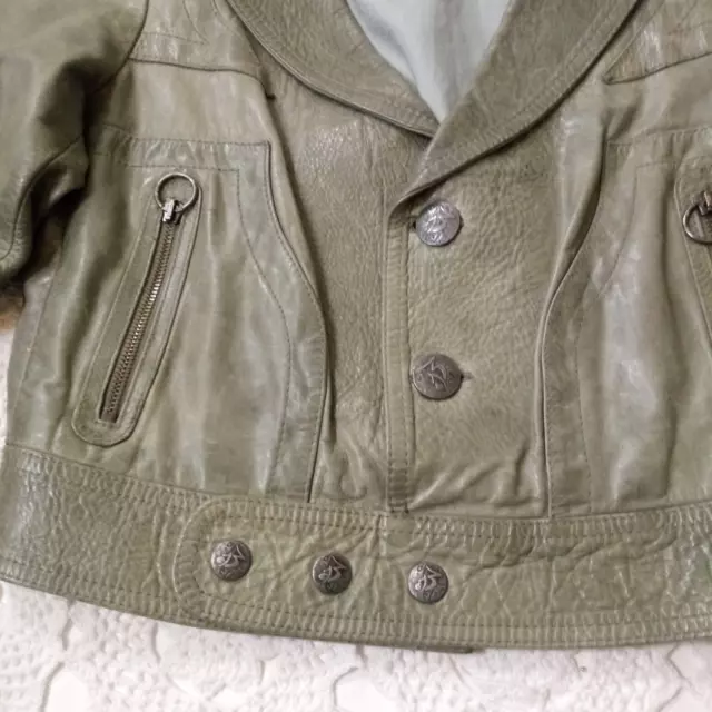 Diesel Moto Jacket Sage Green Leather Cropped Belted Notch Collar Medium Women M 2