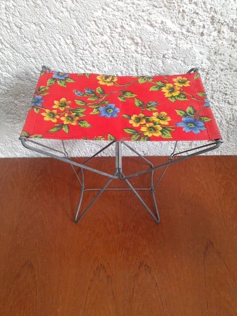 Lot De 2 Tabourets Pliants Vintage – Bambou Et Tissu Orange – Déco Camping