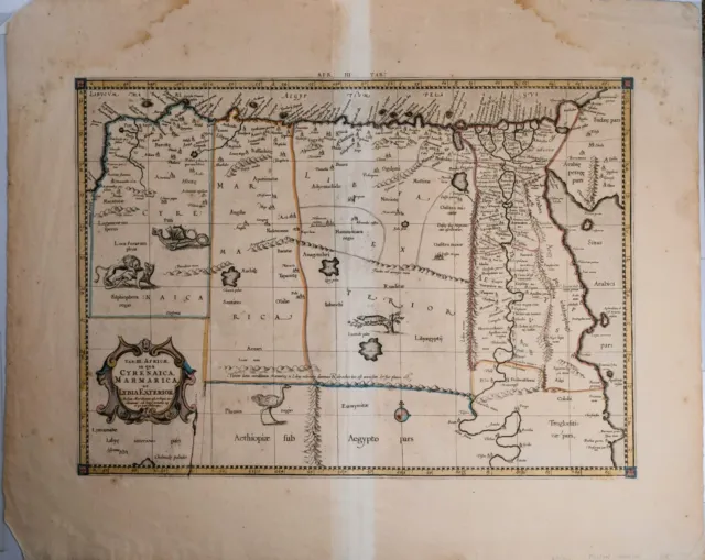 Original Mercator Map of North Africa. Egypt, Libya. Ptolemy. Lions & Dragons.
