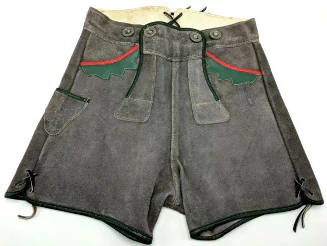 Vintage Child Youth Authentic German Oktoberfest Lederhosen Shorts Suede 23"