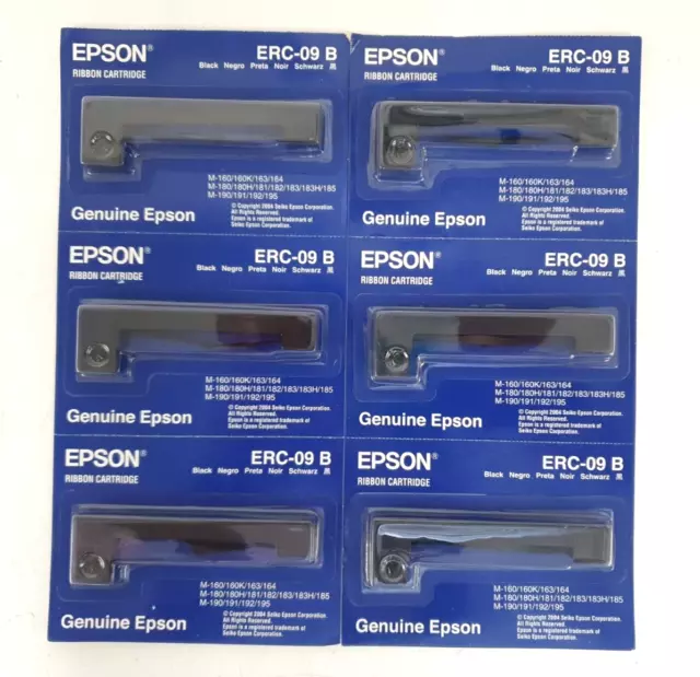 6x Genuine Epson ERC-09 B Ribbon Cartridge for M-160 / M180/ M190 Models inc VAT
