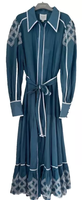 NWT ONCE/WAS Aegean Blue Tallitha Maxi Coat Binding Dress Size 4 (14) $450 NEW