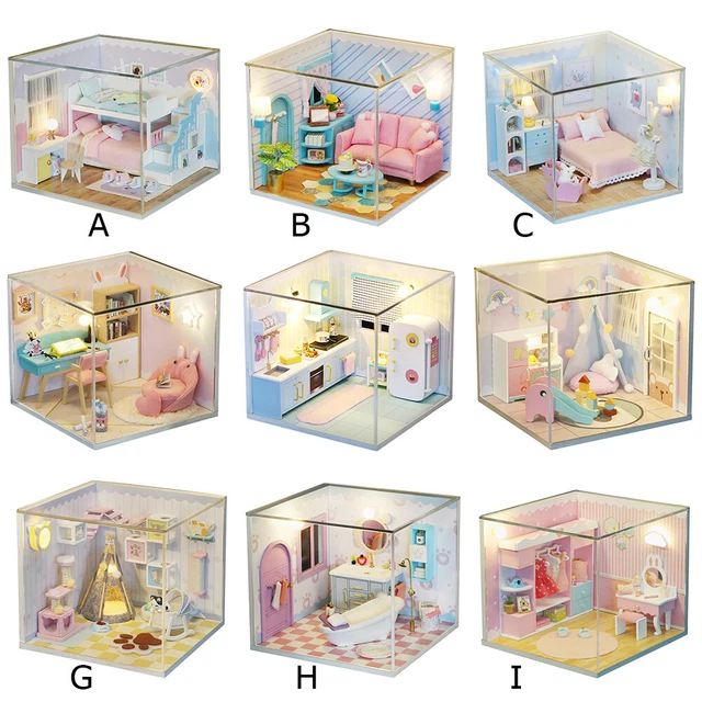 3D DIY MINIATURE Dollhouse Wooden Assembling Hut Handmade Toys Room