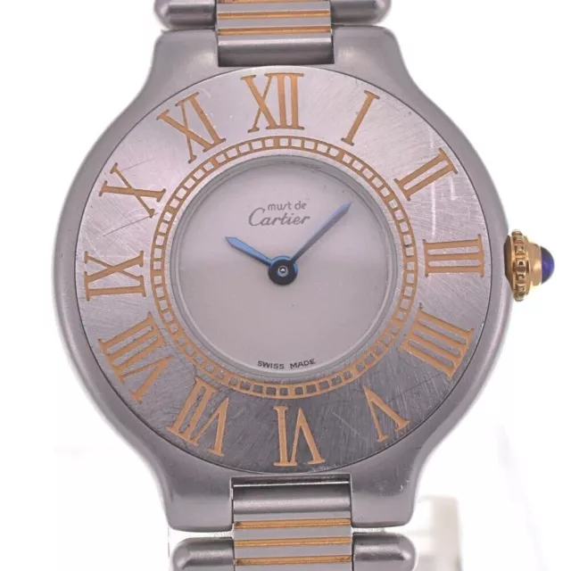 CARTIER Must21 Stainless Steel/Gold Plated Silver Dial Quartz Ladies D#128165