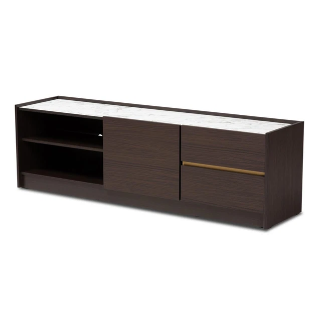 Baxton Studio Walker Modern And Contemporary Dark Brown And Gold Wood TV Stand