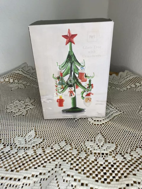 NEW Pier 1 Imports Blown Glass Christmas Tree With 12 Mini Ornaments Figurine NEW Pier 1 Imports Blown Glass Christmas Tree With 12 Mini Ornaments Figurine