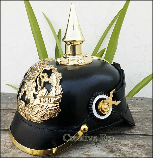 Casque Pickelhaube Allemand En Cuir Bleu – Original Impérial Prussien, Laiton