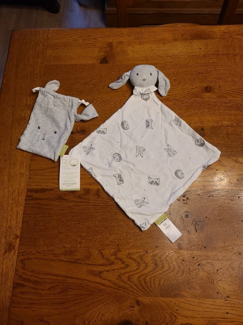 Doudou Plat Lapin gris Blanc HERISSON RATON LAVEUR Vertbaudet bio ÉTAT NEUF